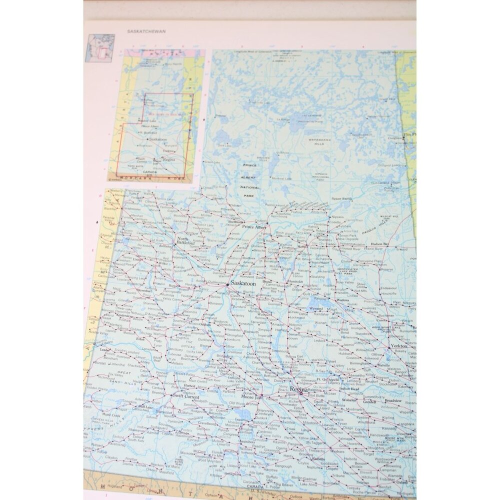 Saskatchewan Alberta Canada Cosmopolitan Atlas Map Vintage 91719